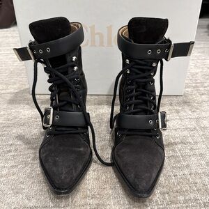 Chloé Rylee suede & leather ankle boots Charcoal black size 35 VGC